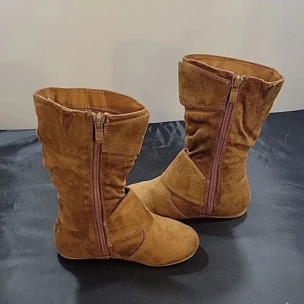 LINK ZIPPER BUCKLE SLOUCH CASUAL FLAT HEEL MID CALF ROUND TOE BOOTIES